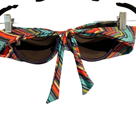 Ron Jon Surf Shop Size Medium Strapless Bikini Top Black Multicolor Striped - Picture 2 of 6